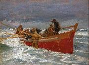 Michael Ancher The red rescue boat on its way out Spain oil painting artist